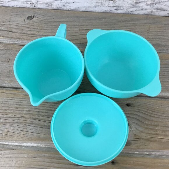 Vintage Lustro-Ware Turquoise Creamer & Sugar Bowl with Lid – Plastic USA MCM - Picture 5 of 8